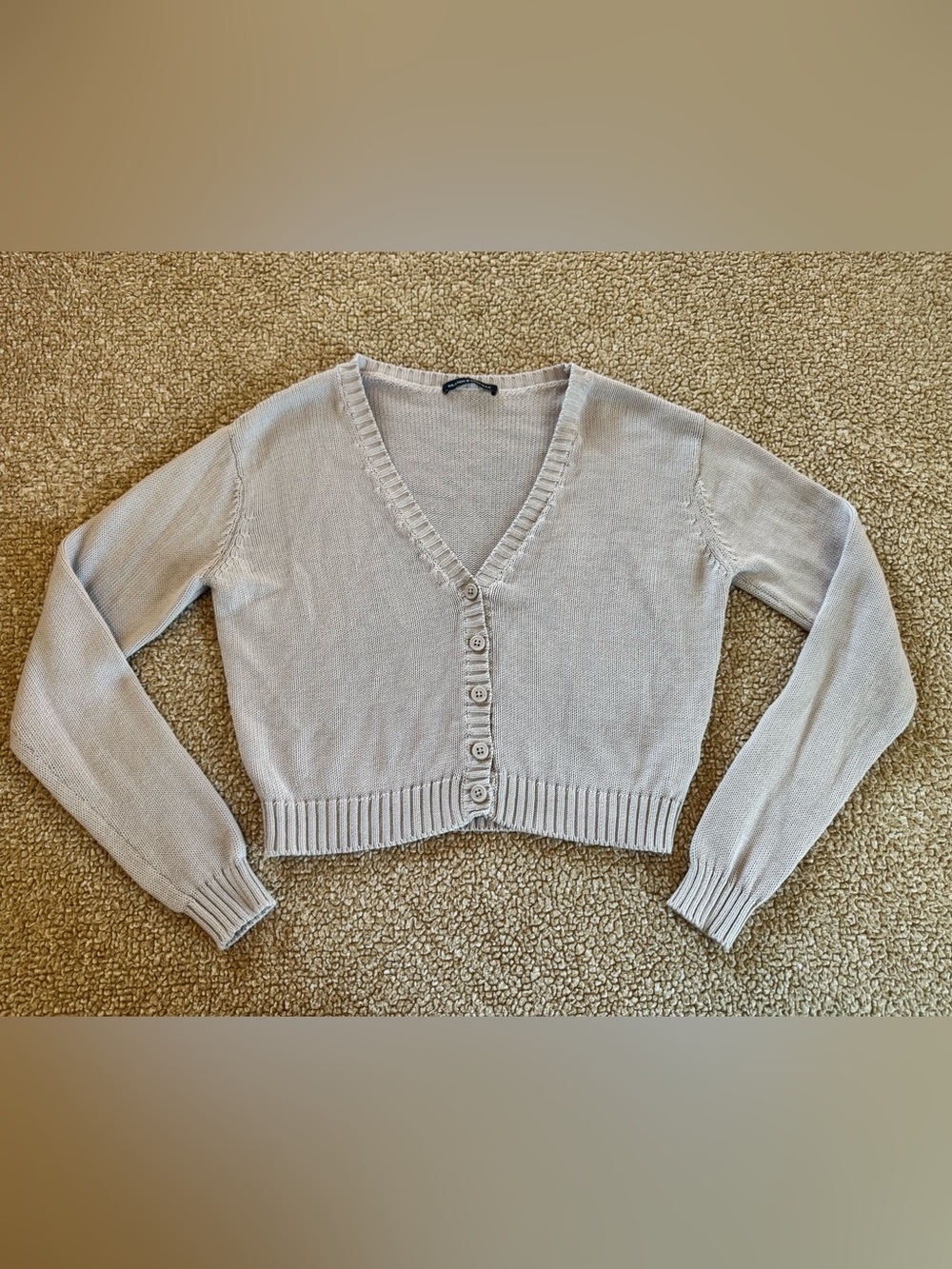 Brandy Melville Cropped Knit Cardigan Beige Button Front Made in Italy